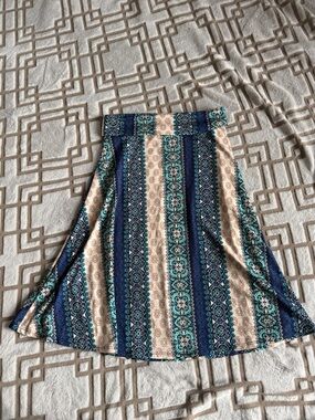 LuLaRoe A-Line Skirt in Navy, Teal, and Beige